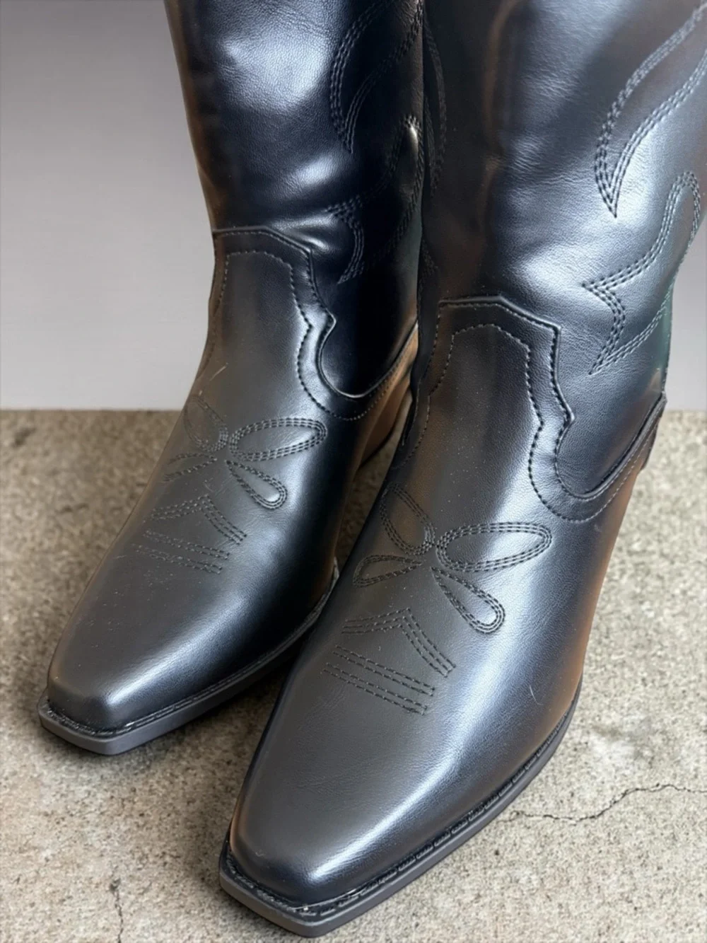 SODA Black Western Cowboy Boots Size 8 Knee High Square Toe Embroidered Rodeo